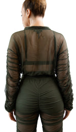 Four Piece Sheer Ruched Tracksuit with Underlay