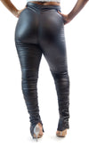 Black Ruched Vegan Leather Pants