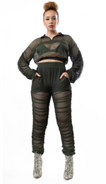 Four Piece Sheer Ruched Tracksuit with Underlay